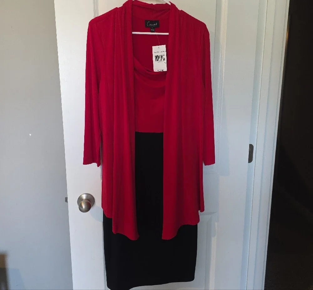 connected apparel Red Draped Top with Black Skirt Two-Piece Set
